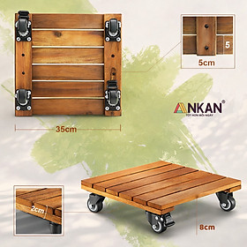 Đế Đôn Chậu Cây Có Bánh Xe Cao Cấp ANKAN Hình Vuông Màu Vàng 35x35 Cm Tải trọng 120 Kg Gỗ Tràm Bông