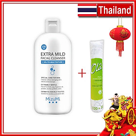 Combo Sữa Rửa Mặt Cho Da Nhạy Cảm MizuMi - Cân Bằng Độ Ẩm 100ml Thái Lan + Bông tẩy trang Ola 150 miếng Ba Lan