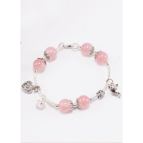 Vòng tay thạch anh hồng phối charm hồ ly bạc (10mm) Ngọc Quý Gemstones