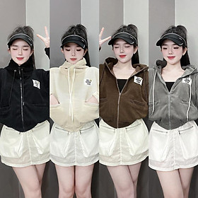 Áo khoát của nữ Thun Gân Thêu Mặt Cười 4 Túi thời trang ngộ nghĩnh-A2075 - Kem Thêu Mặt Cười