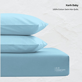 Combo 3 Món Cotton Satin Ga Giường 1m2 x 2m và 2 vỏ gối nằm À Ơi Concept cao cấp Hàn Quốc nhiều màu