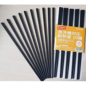 Bộ 10 đôi đũa ăn kháng khuẩn Shikisai xuất Nhật màu đen có vân chống trơn trượt khi gắp, thiết kế chống ẩm mốc, phù hợp cho gia đình, nhà hàng, quán ăn,...