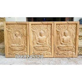 Tranh phật thích ca và phật adi đà bằng gỗ ngọc am thơm nức kt 44×65×4.5cm 