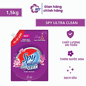 Nước giặt xả SPY Ultra Clean 1,5 kg 2 trong 1 hương nước hoa Pháp trắng sạch, thơm lâu