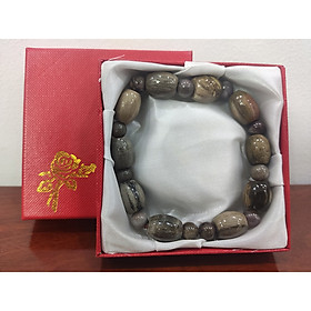 vòng tay đá gỗ hóa thạch cà na nâu, vòng tay phong thủy chuỗi hạt đá
