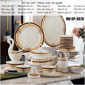 Mua Bộ bát ăn cơm SỨ XƯƠNG Giang Tây cao cấp 60 chi tiết - Bộ chén ăn cơm sang trọng  tinh tế - Bát đĩa mỏng nhẹ nhưng cứng trong và cách nhiệt tốt. Mã GS78