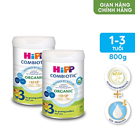 Combo 2 lon sữa bột dinh dưỡng công thức HiPP 3 Organic Combiotic chất lượng hữu cơ, tăng cường sức khoẻ hệ miễn dịch, bổ sung Canxi và vitamin D dành cho trẻ trên 12 tháng tuổi (2 lon x 800g)