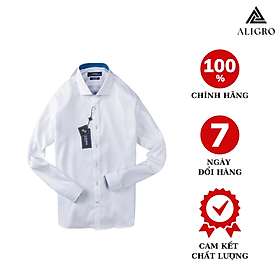 Áo sơ mi nam dài tay ALIGRO cổ bẻ dáng ôm body 100% chất cotton màu trắng phối ALGS190