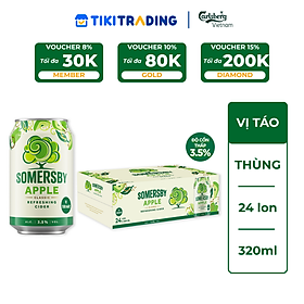 Thùng 24 lon Nước táo lên men Somersby vị Táo (320ml/lon) - Độ cồn 3.5%