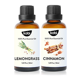 Combo Tinh Dầu Sả Chanh Kobi (50ml) + Tinh Dầu Quế Kobi (50ml) Nguyên Chất