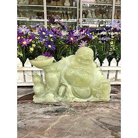 Mua Tượng Phật Di Lặc ngồi cầm thỏi vàng phong thủy đá ngọc Onyx - Dài 20 cm