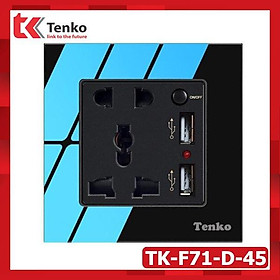 Ổ Điện Đôi 3 Chấu Tích Hợp cổng USB + Nút Nguồn Điện mặt kính cường lực Tenko TK-F71-D-45 Màu Đen