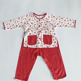 Bộ quần áo bà ba dài bé gái họa tiết Hoa nhí đỏ - AICDBGNQTWUW - AIN Closet