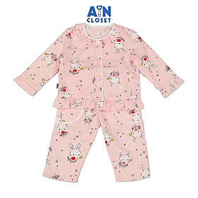 Bộ quần áo Dài bé gái họa tiết Thỏ Sao Hồng Xô sợi tre - AICDBG8VNDTG - AIN Closet
