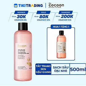 Nước Tẩy Trang Sen Hậu Giang Sạch Bụi Siêu Mịn PM1.0, Có Prebiotics Dịu Êm Cho Da Rất Nhạy Cảm Cocoon 500ml