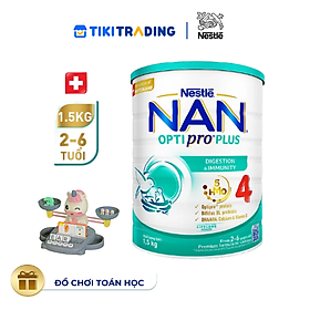 Sữa bột Nestlé NAN OPTIPRO PLUS 4 1500g/lon với 5HMO giúp tiêu hóa tốt + Tăng cường đề kháng (2 - 6 tuổi) - Tặng Đồ chơi toán học cân bằng