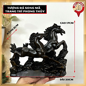 Mua Tượng đá trang trí Ngựa phong thủy - Tượng đá song mã phong thủy để bàn làm việc - Màu nâu đen - Dài 20cm