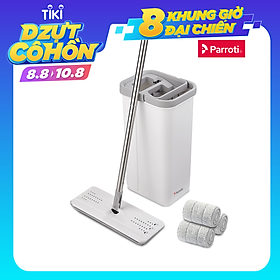 Bộ Cây Lau Nhà Tự Vắt Thông Minh 2 Ngăn Parroti Pro PR01 Cao Cấp - Lau Sạch Khô Nhanh – 3 Miếng Lau Microfiber