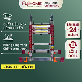 Mua Thang inox rút chữ A gấp gọn 4 4M - 5 6M FUJIHOME  thang rút đôi xếp gọn gia đình đa năng - Hàng nhập khẩu
