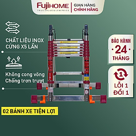 Thang inox rút chữ A gấp gọn 4,4M - 5,6M FUJIHOME, thang rút đôi xếp gọn gia đình đa năng - Hàng nhập khẩu