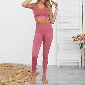 Set đồ tập gym dành cho nữ gồm Bra và quần legging cạp cao, ôm body, sexy-Màu Hồng-Size
