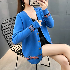 Hình ảnh Áo khoác Cardigan len nữ họa tiết trẻ trung đủ size Đũi Việt DV36