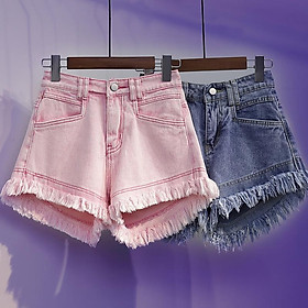 Quần Short Denim Lưng Cao Ống Rộng Size Lớn Cho Nữ