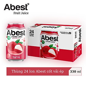 Thùng 24 lon nước trái cây Abest Vải ép (330ml/lon) - Hàng Xuất Khẩu