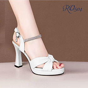 Giày sandal nữ đẹp cao gót 9 phân hàng hiệu rosata hai màu đen trắng thời trang cao cấp ro504