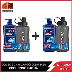 COMBO 2 CHAI DẦU GỘI CLEAR MEN SẠCH GÀU COOL SPORT BẠC HÀ 630GR Tặng Bình Nước Thể Thao 1L