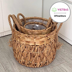 Giỏ lục bình VIETBAS tròn có quai 3 size MAU157