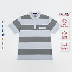 Áo Polo Nam VIỆT PHÁP Form Luxury - Thun Cây Dù Sọc Túi, lịch lãm, sang trọng 22812