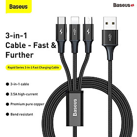 Mua Cáp Sạc 3 Đầu Siêu Bền Baseus Rapid Series 3-in-1 USB to Type C/ IP/ Micro - hàng chính hãng