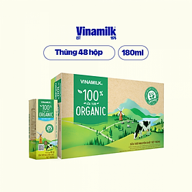 Thùng 48 Hộp Sữa Tươi Tiệt Trùng Vinamilk 100% Organic Nguyên chất (180ml)