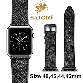 Dây Đồng Hồ Apple Watch 49mm 45mm 44mm 42mm, Chất Liệu Da Bê EPSOM Thảo Mộc Cao Cấp, Nhập Khẩu Từ Châu Âu, Dây Đeo Phong Cách Hiện Đại và Sang Trọng, Tương Thích Các Phiên Bản Series Ultra2/Ultra/SE2/SE/10/9/8/7/6/5/4/3/2/1 - Đen - Adapter Đen/Khóa Đen