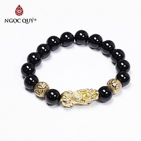 Vòng tay đá obsidian phối tỳ hưu bạc mạ vàng  size hạt 10mm mệnh thủy, mộc - Ngọc Quý Gemstones