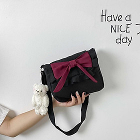 Túi đeo chéo làm bằng vải đính nơ xinh xắn phong cách Nhật-Pretty bag store40