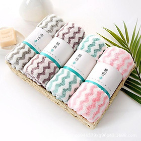 Khăn mặt cotton lông cừu Hàn Quốc mềm mịn siêu thấm nước kẻ sọc , Khăn lau tay đa năng 50x35 cm