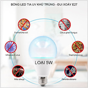 Bóng đèn led tia UV khử trùng, diệt khuẩn, đui xoáy E27, loại 5W-7W tùy chọn