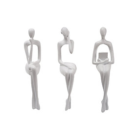 3PCS Sitting Thinker Statue Abstract Figurines for Shelf Tabletop
