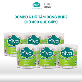 Combo 06 Tăm Bông Niva Cho Trẻ Sơ Sinh Hũ Xoay 400 Que Thân Giấy BHP2 Bông Tự Nhiên Kháng Khuẩn An Toàn, Thân Thiện Môi Trường