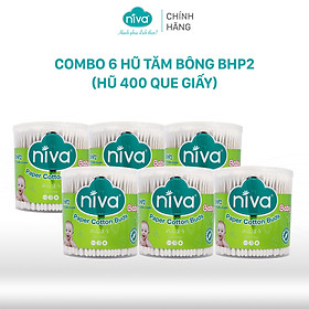 Combo 6  Tăm Bông Niva Cho Trẻ Sơ Sinh Hũ Xoay 400 Que Thân Giấy BHP2 Bông Tự Nhiên Kháng Khuẩn An Toàn, Thân Thiện Môi Trường