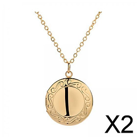 2xWomen Openable Round Picture Photo Locket Pendant Necklace Chain  Gold