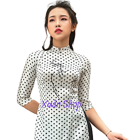 Áo dài truyền thống chấm bi lụa hàn châu may sẵn