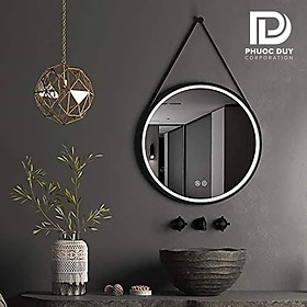 Mua Gương tròn treo tường G6 - Viền da  - Đèn LED phun cát