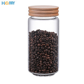 Hũ thuỷ tinh nắp gỗ vặn kín hơi Hobby home decor HUNG4 loại 1000ml