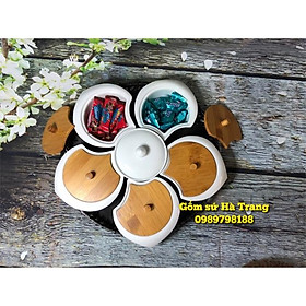 Mua Khay mứt tết bánh kẹo gốm sứ Bát Tràng cao cấp nắp gỗ