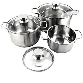 Bộ Nồi Inox 3 Đáy ABG Cao Cấp, Xoong Nồi, Bộ Nồi Inox Bếp Từ, Dùng Để Nấu, Luộc, Ninh, Hầm, Xào Kiểu Dáng Đẹp Mắt, Sử Dụng Cho Nhiều Loại Bếp Trong Gia Đình - Hàng Chính Hãng