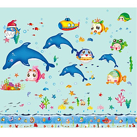 Combo 3 decal dán tường cá heo, cá nhỡ, cá nhỏ cho bé + Tặng stick bất kỳ