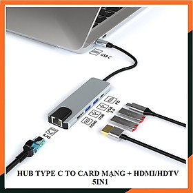Hub Type C và Hub USB 3.0 5in1, Cổng Chuyển Đổi Hub USB Type C - USB 3.0 To HDMI/HDTV, USB 3.0, SD, TF, RJ45, PD, Type C dành cho Macbook, SamSung Dex, HP, Acer, Asus - Hàng Chính Hãng